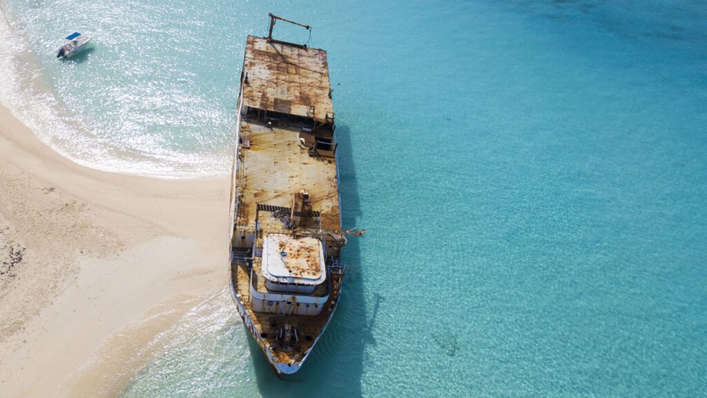 Aerial view of shipwreck in Grand Turk island.