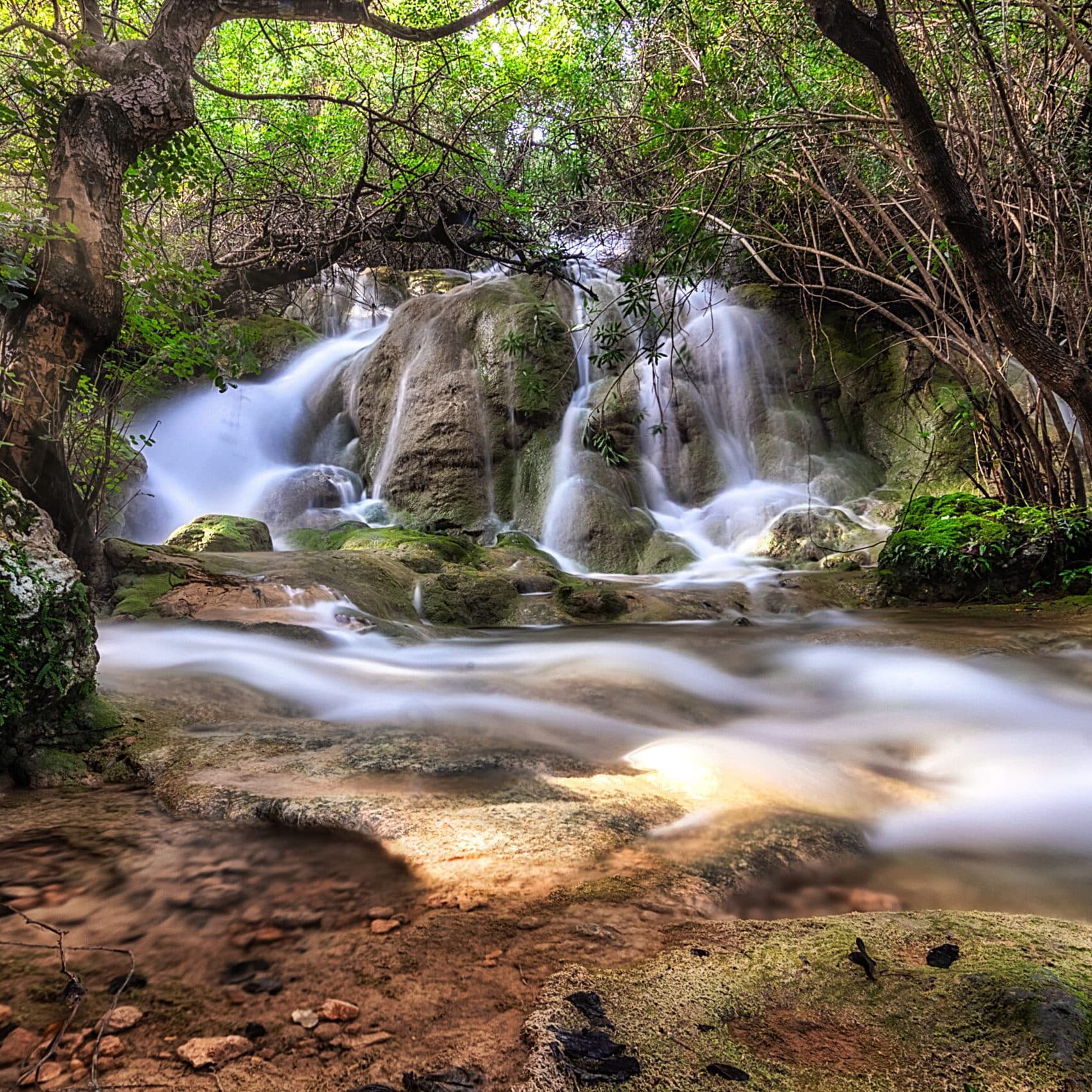 Beautiful waterfall in Marbella, Spain during daylight