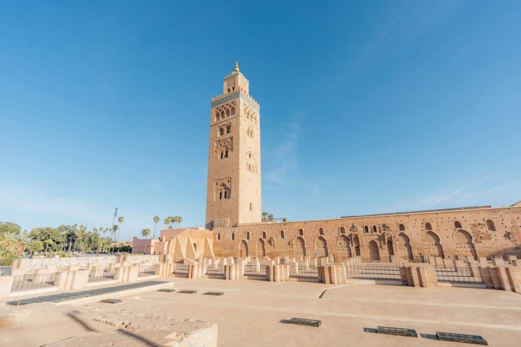 Koutoubia Mosque, Marrakech, Morocco during a bright sunny day